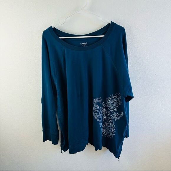 Kate Park Navy Embroidered Sweatshirt Size 3X - Picture 1 of 5